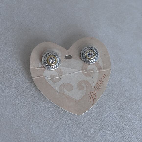 Brighton Heiress Post Back Earrings Silver Plated Clear Crystals Retired Design - Picture 6 of 7